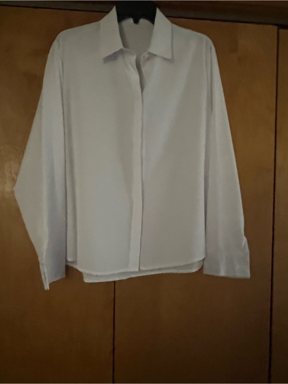Women Classic Button-Up Shirt in White, Navy, Pink, Gray, and Light Blue.